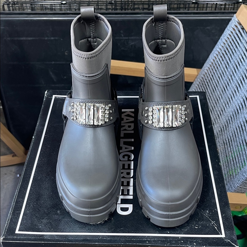 Karl Lagerfeld Black and Gray Women's Winter Boots